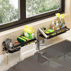Étagère de rangement de cuisine en aluminium, égouttoir d'évier, porte-éponge mural suspendu, porte-brosse, étagère à savon de salle de bains