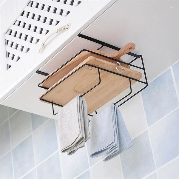 Support de rangement de cuisine porte-serviettes Double couche sous placard étagère en fer planche à découper couvercle de Pot