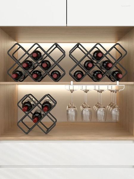 Casier à vin rouge de rangement de cuisine, décoration légère, support haut de gamme, cadre en treillis, bouteille en diamant pour la maison