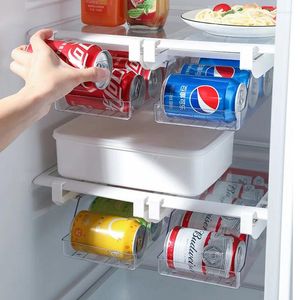 Keuken opslag koelkast koelkast organizer transparante fles kan doos hangende rek automatisch roterend ei