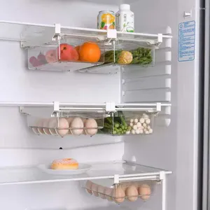 Tiroir de rangement de cuisine, organisateur de réfrigérateur, porte-œufs, étagère coulissante transparente pour fruits et légumes, boîte à aliments