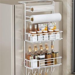 Rangement de cuisine, étagère de réfrigérateur, Gadgets muraux latéraux de réfrigérateur, outil Simple, support suspendu, bouteille de serviette, organisateur d'épices, luxe moderne
