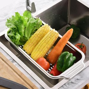 Panier de passoire rétractable de rangement de cuisine 304 en acier inoxydable extensible sur l'évier collanter de qualité alimentaire Résisté à la chaleur