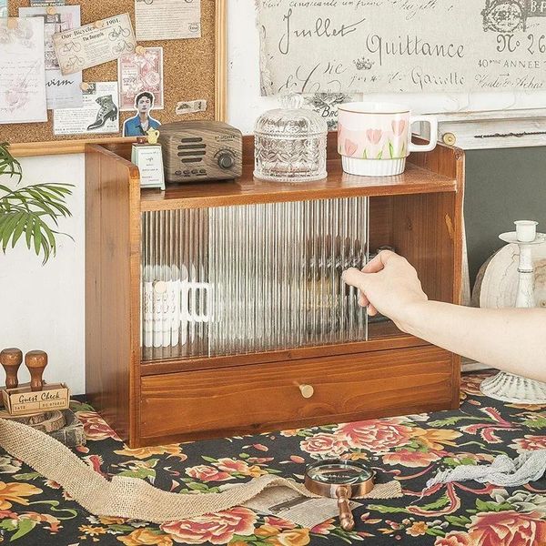 Rangement de cuisine, tasse rétro, service à thé, armoire d'exposition, boîte à cosmétiques de bureau, porte coulissante en verre, vaisselle anti-poussière