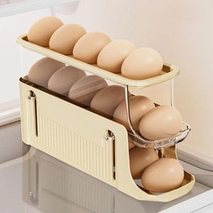Keukenopslag Rolling Egg Container voor koelkast Opvouwbare Fresh Box Tray Organizer Bin Rack