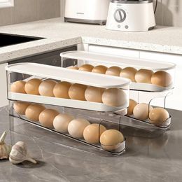 Huevos de almacenamiento de cocina Huevos Rolling Bandeja para ahorro Spondente de huevo de desplazamiento automático Hileras doble para refrigerador de refrigerador