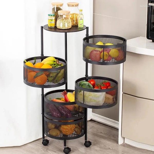 Estante de estanterías giratorias de almacenamiento de cocina con ruedas de estantería de canasta de cesta múltiples múltiples de 5 múltiples capa