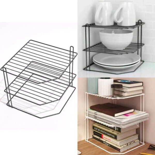 Estantería esquinera para condimentos de cocina, estante organizador superior de mesa portátil sin perforación, portabilidad de acero al carbono de 3 niveles