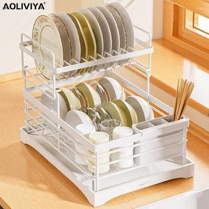 Cuisine Storage Sh Aoliviya Dish Rack Drain Table Varelle Travares Organisateur Organisateur Double-couche COMPTOP LAVE LAVEUR BOL