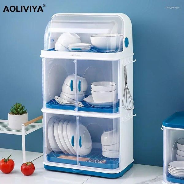 Cuisine Storage Sh Aoliviya Dish Rack Organisateur de vaisselle en plastique à trois niveaux avec couvercle Boîte à vidanges INSECT