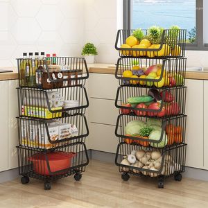 Kitchen Storage Shelf Floor Multi-layer Movable Fruit And Vegetable Toy Pot Rack Basket Stainless Steel Trolley