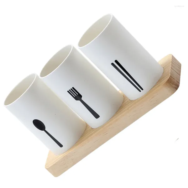 Tubo de almacenamiento de cubiertos para cocina, estante para vajilla con Base de madera, organizador de cubiertos, soporte para utensilios y palillos