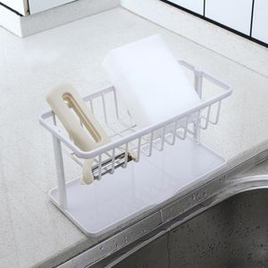 Keuken opbergde gootsteen dubbele laag afvoerrek aanrecht houder organisator voor spons handsinfanizer bad (wit)
