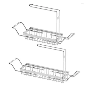 Support d'évier de rangement de cuisine, porte-éponge sans perçage avec plateau auto-drainant, égouttoir à savon et serviettes en acier inoxydable