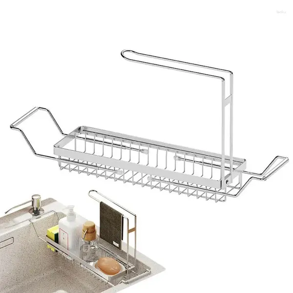 Support d'évier de rangement de cuisine, organisateur en acier inoxydable, chiffon de nettoyage d'éponge multifonctionnel pour usage domestique