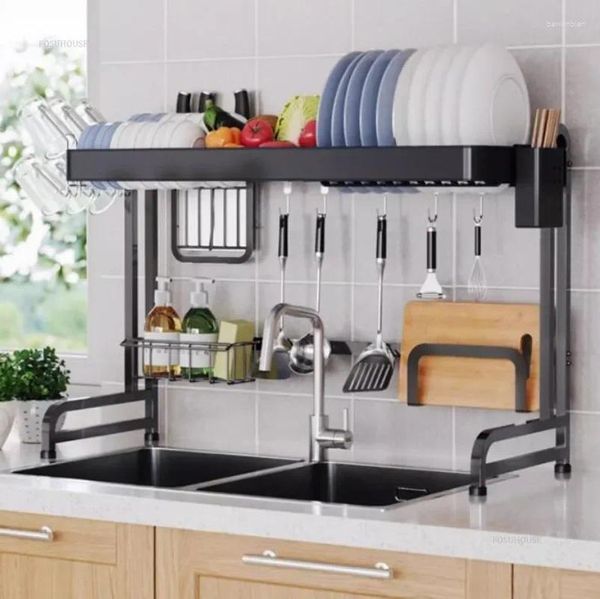 Évier de rangement de cuisine Rack en acier inoxydable Plans de comptoir étagère d'organisateur drainant multifonctionnel J.