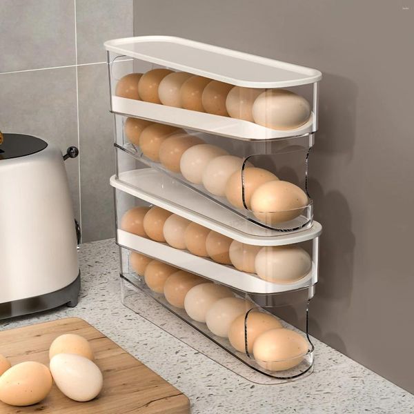 Caja de huevos tipo tobogán para almacenamiento de cocina, puerta lateral para refrigerador, encimera enrollable automática de doble capa dedicada