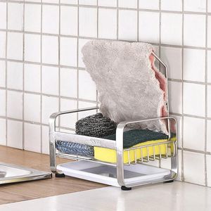 Stockage de cuisine Petit grand support d'éponge en acier inoxydable Évier de nettoyage caddy Brosse de pinceau de pinceau avec un plateau de vidange panier de suspension