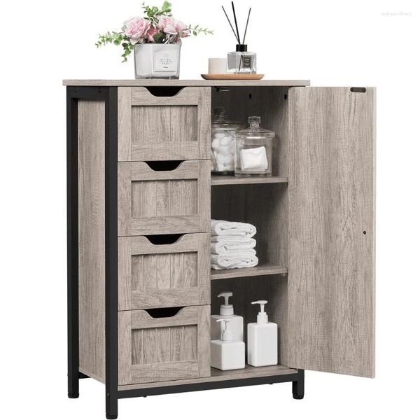 Rangement de cuisine SMILE MART Organisateur d'armoire de salle de bain en bois de 32,5 po de hauteur avec 4 tiroirs gris