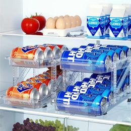 Le soda de rangement de cuisine peut distributeur pour réfrigérateur à 2 niveaux rouleaux transparents d'organisateurs transparents.