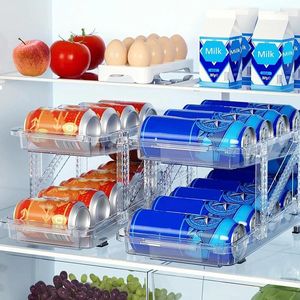 Estante dispensador de latas de refresco para almacenamiento de cocina, soporte para bebidas rodante ajustable para refrigerador, organizador de bebidas