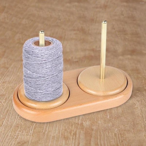 Soporte de bolas de hilo de madera maciza para almacenamiento de cocina, dispensador de hilo de lana de 2 hilos para esposa y principiantes