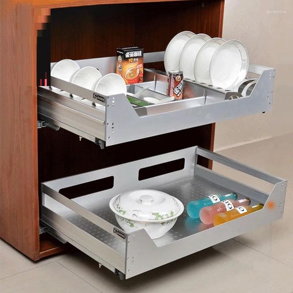 Espacio de almacenamiento de cocina cesta de tazón de aluminio gabinetes de riel amortiguados