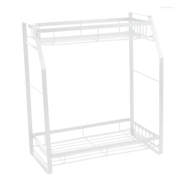 Soporte de especias para almacenamiento de cocina, organizador de estante de 2 niveles para mostrador, estante estable, tarros de condimentos de pie