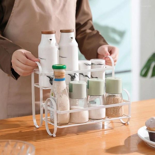 Estante de almacenamiento de especias para cocina, soporte de organización de 2 niveles, estante multifunción para condimentar, botella de salsa, colección de bolsas de sal G2AB