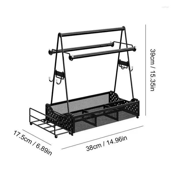 Cuisine de rangement de rangement Séponiseur Assaisonnement à punch multipurpose étagère avec porte-crochets pour mur