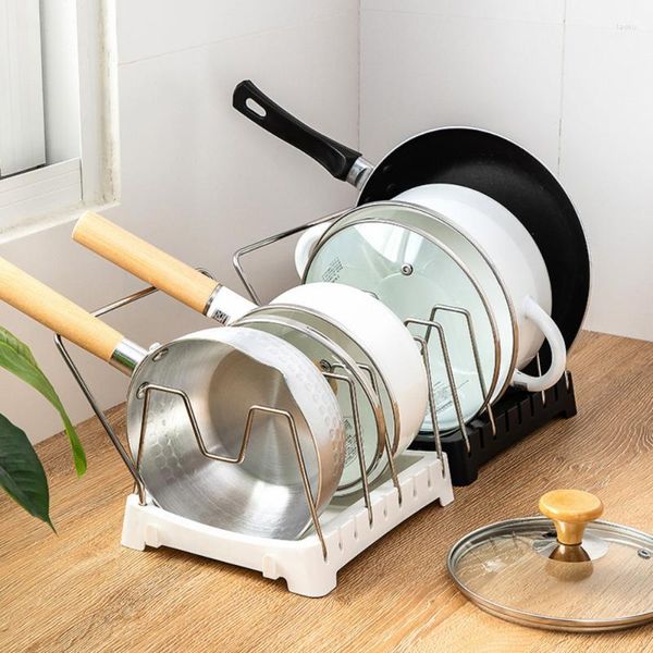 Rangement de cuisine en acier inoxydable Pot couvercle support réglable casserole étagère avec porte-serviettes accessoires de plat de cuisson