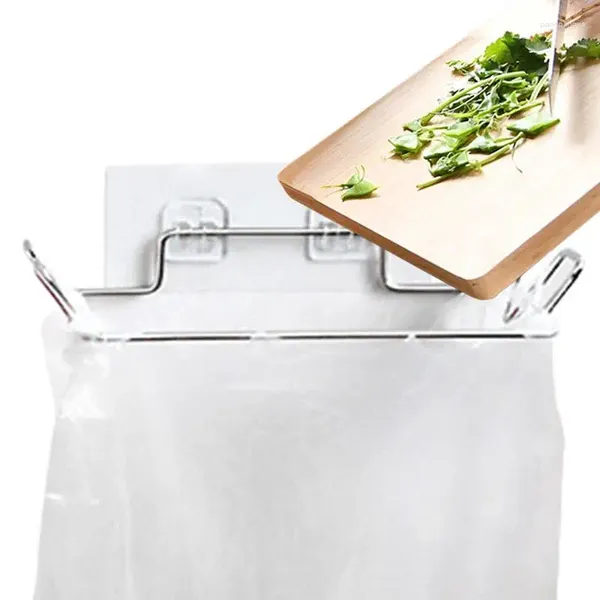 Almacenamiento de cocina, soporte para bolsa de basura de acero inoxidable, estante portátil para colgar basura para armarios, puertas y armarios