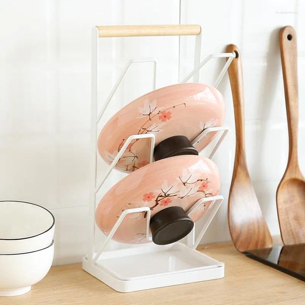 Rangement de cuisine Élégant rack en fer forgé japonais pour couvercles de pot de porte-porte à 3 couches et planches à découper Sauvegarde