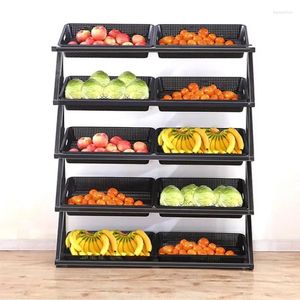 Keukenopslag Supermarkt Plank Retailplanken Met Mand 5 Tier Kruidenier Fruit En Groenten Displaystandaard