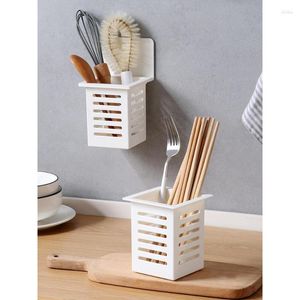 Suministros de almacenamiento de cocina, soporte de plástico para palillos, cesta para colgar en la pared, caja de cubiertos, vajilla, cuchara, drenaje