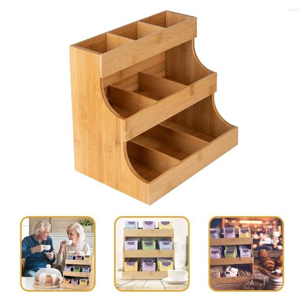 Rangement de cuisine, organisateur de thé, boîte de support de café, paquet de condiments, support en bois, Station de sucre, étagère, conteneur de Bar, support de paquets