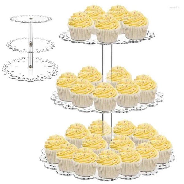 Plateau de service à plusieurs niveaux de rangement de cuisine, support à cupcakes Transparent en acrylique à 3 niveaux, support décoratif facile à assembler, présentoir à desserts