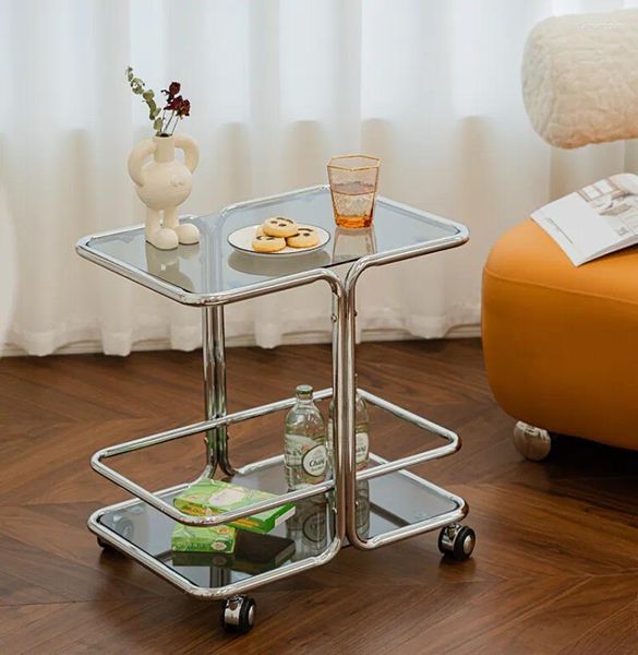 Chariot de rangement de cuisine côté plusieurs Tables d'angle de canapé de salon en verre Simple et moderne, voiture à manger