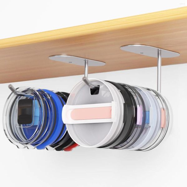 Organisation de couvercle de gobelet de stockage de cuisine sous la cabinet auto-adhésif rack de tasse en acier inoxydable porte-tissu d'espace