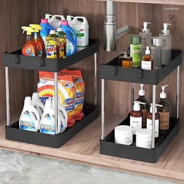 Organisateur de rangement sous évier de cuisine, tiroir à 2 niveaux, armoire polyvalente, salle de bain