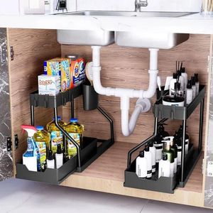 Stockage de cuisine sous Organisateur de lavabo et rack avec tiroir à armoire coulissante Desktop de salle de bain