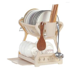 Support de rangement pour ustensiles de cuisine, séchage de la vaisselle, serviettes, étagère à Double couche, support de verre et égouttoir