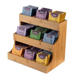 Stockage de cuisine organisateur de sachets de thé Vertical support en bambou paquets de sucre crémiers boîte en bois pour le café de bureau à domicile