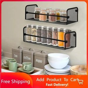 Montaje de almacenamiento de cocina Montaje de un solo nivel Mesh Spice Rack Organizador Negro de 2 Organización y Accesorios Home Rapid Tran