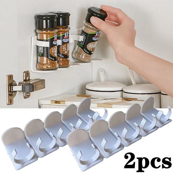 Soporte de pared para almacenamiento de cocina, Clips para botellas de especias, estante, dispensador de tarros, organizador, gancho autoadhesivo para armario