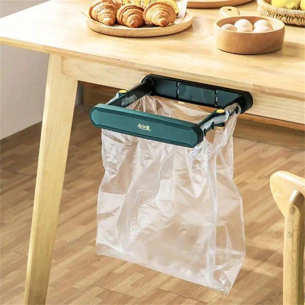 Almacenamiento de cocina, soporte para bolsa de basura montado en la pared, estante para colgar basura plegable sin perforaciones, soporte para lavabo, organizador de toallas