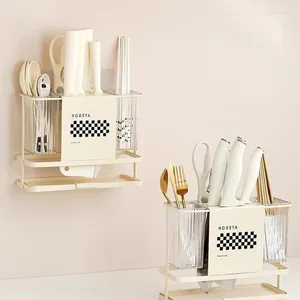 Rangement de cuisine Porte-couteaux mural Rangement de baguettes de style beurre Fournitures de cuisine sans perçage Porte-baguettes avec fonction de vidange