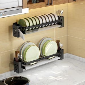 Escurridor de platos de acero inoxidable montado en la pared, estante de secado, plato con bandeja, organizador, soporte para palillos colgantes, almacenamiento de cocina