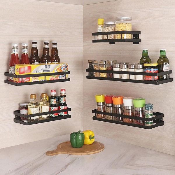 Estante de pared para almacenamiento de cocina, organizador de especias, estantes de acero inoxidable sin perforaciones para baño