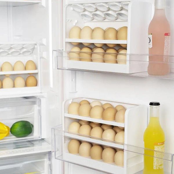 Support à œufs réversible blanc, rangement de cuisine, réfrigérateur 3 étages 30 grilles, arrêt de porte latéral du réfrigérateur, plateau permettant de gagner de l'espace